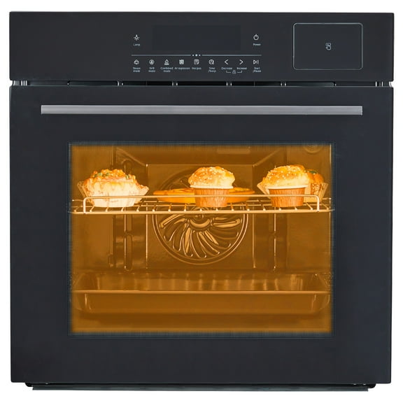 EuKer 24" Single Wall Oven with 108 Smart Menu 8 Baking Modes,3000W 2.5 CF Convection Oven with Steam & Air Fry Function,Stainless Steel,Touch Control