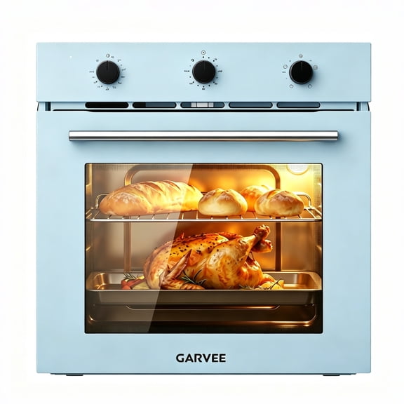 Garvee 24 inch Single Wall Oven, 2.5 Cu.ft Built-in Electric Oven with Mechanical Control Knobs, Timer & 4 Multi-Cooking Modes for Kitchen, 240V 3000W, White