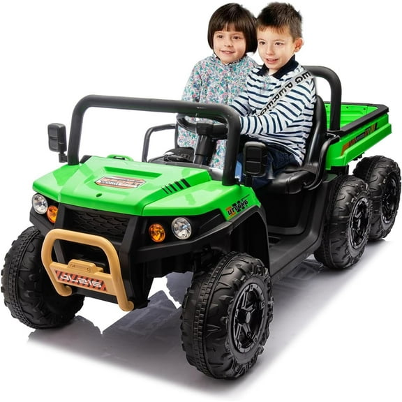 Garvee 24V 2-Seater Ride-On Dump Truck for Kids - 4WD Electric UTV with Remote Control, Dump Bed, 6 Wheels, Music & Headlights - Perfect Christmas & Birthday Gift (Green)