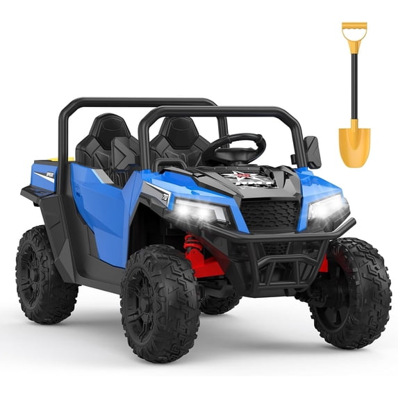 Garvee 24V Ride-On Dump Truck with Remote Control - Electric Dump Bed, Extra Shovel, Music Player, and Safety Key Start - Perfect Gift for Kids,Blue