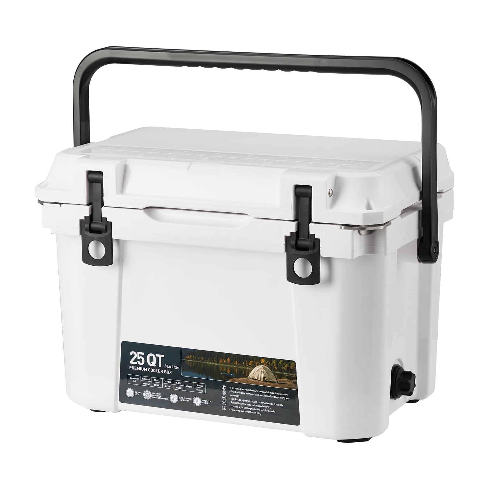Garvee 25 QT Hard-Sided Ice Chest Cooler, Heavy Duty Handle, 5-Day Ice Retention, Great for Beach, Camping, Picnic, BBQ, Fishing, White