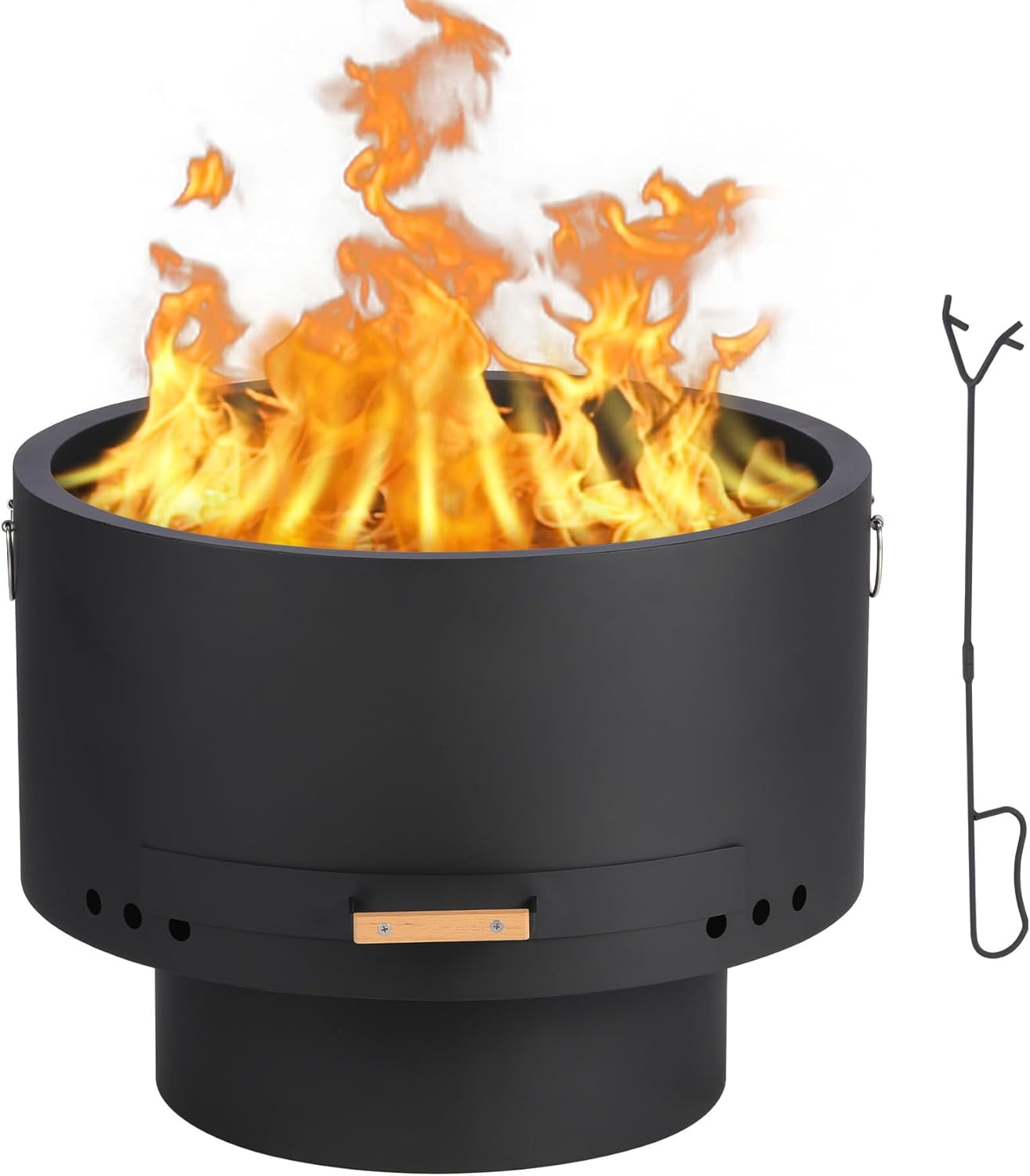 Garvee 26 in Smokeless Fire Pit with Removable Ash Pan, Wood Burning Firepit Table with Lid&Fire Poker,Smokeless Outdoor Fireplace with Dust Bag, Outdoor Fire Pits for BBQ, Table, Bonfire, Camping
