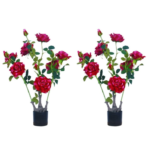 Garvee 2PCS Artificial Peony Flower Trees, Faux Peony Plant In Pot, Artificial Peony Flowering Tree with Green Leaves for Living Room Office Home Outdoor Indoor Decor