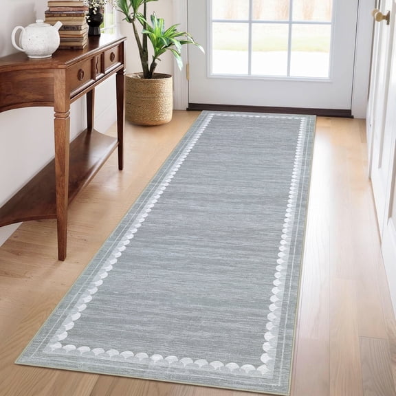 Garvee 2ftx6ft Runner Rug Modern Bordered Solid Rug with Non Slip Backing, Washable Rug Contemporary Neutral Minimalist Carpet for Hallway Bedroom Kitchen, Gray