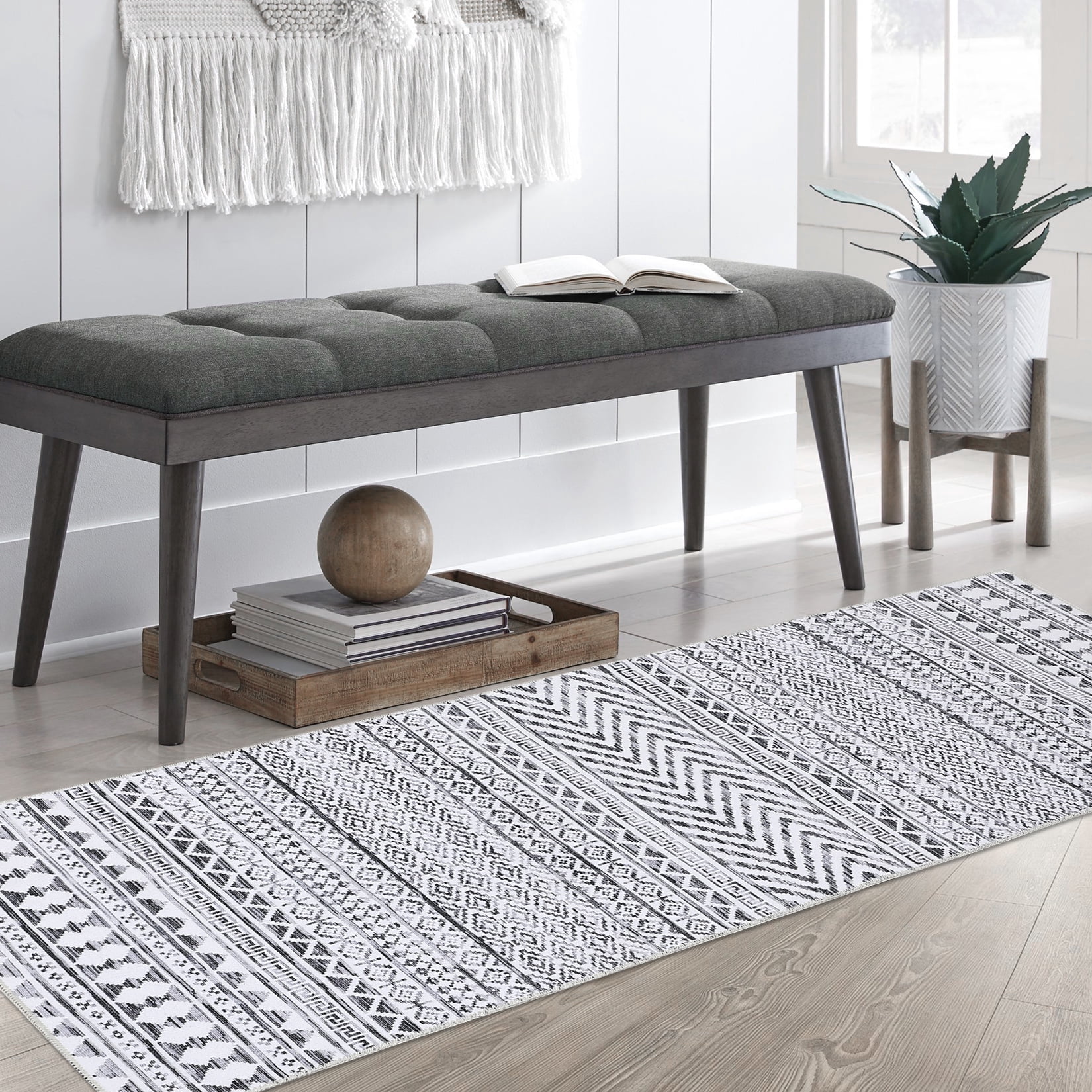 GARVEE 2x12 Moroccan Runner Rug, Machine Washable, Low Pile, Grey ...