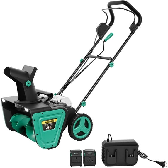 Garvee 2x20V Cordless Electric Snow Blower with Brushless Motor, 20" Width, 180° Rotating Chute, Dual LED Lights, for Driveway & Walkway, Lake Green