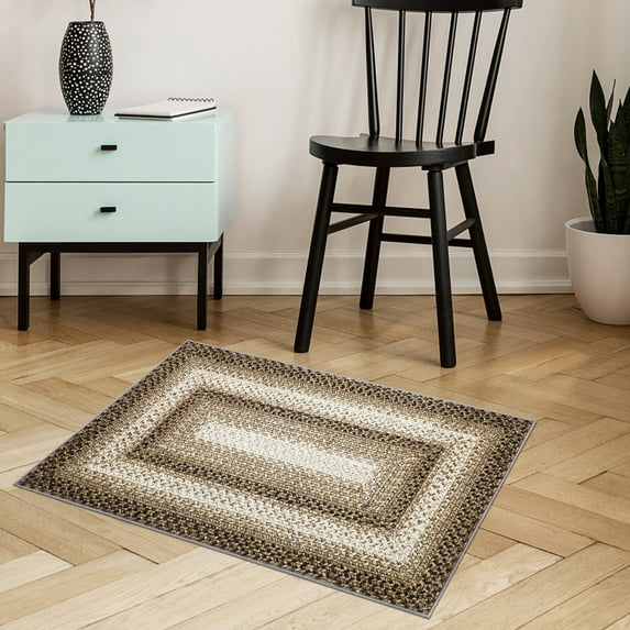 Garvee 2x3 Small Entryway Rug Braided Printed Doormat Washable Boho Door Mat Farmhouse Rustic Geometric Rug for Laundry Kitchen, Taupe
