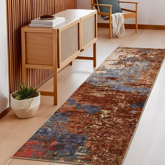 Garvee 2x6 Abstract Runner Rugs Hallway Rug, Modern Washable Non-Slip Rugs Print Accent Carpet Stain-Resistant Low Pile Rug for Entryway Laundry Room Bedroom, Red