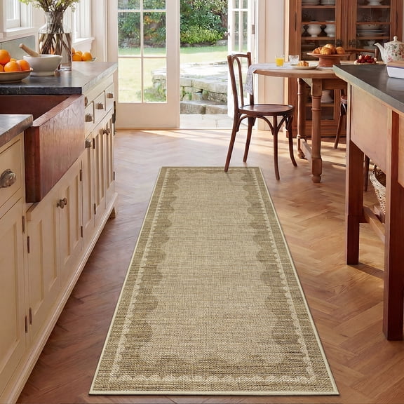 Garvee 2x6 Easy Jute Rug Modern Bordered Runner Rug, Washable Solid Rug Non Slip Indoor Carpet for Bedroom Hallway Home Office, Heather
