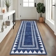 thumbnail image 1 of Garvee 2x6 Geometric Bordered Rug Solid Runner Rug with Non Slip Backing, Washable Rug Soft Neutral Floor Mat for Hallway Bedroom Kitchen, Blue, 1 of 6