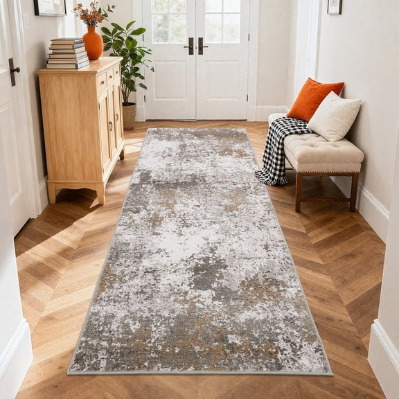 Garvee 2x6 Modern Abstract Runner Rug Hallway Rug, Washable Rug with Non Slip TPR Backing Low Pile Soft Thin Indoor Carpet for Bedroom Home Office, Brown