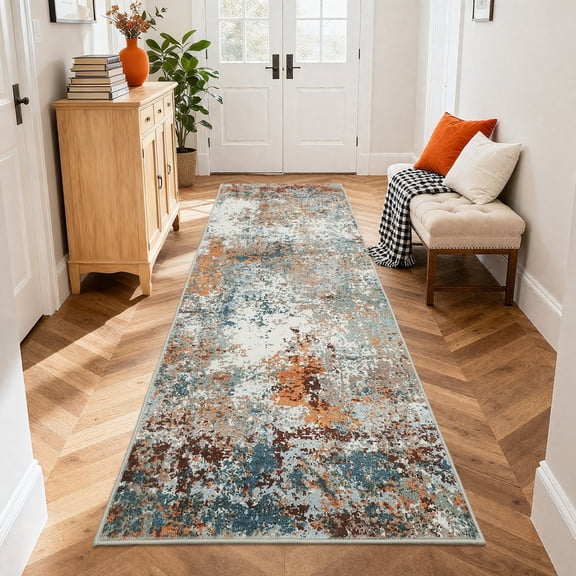 Garvee 2x6 Modern Abstract Runner Rug Hallway Rug, Washable Rug with Non Slip TPR Backing Low Pile Soft Thin Indoor Carpet for Bedroom Home Office, Colorful