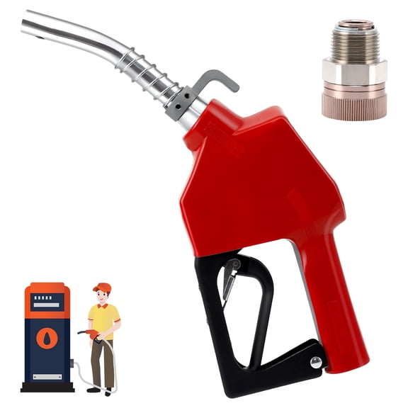Garvee 3/4" Automatic Fuel Nozzle with Auto Shut-Off, Red Metal Gas Pump Handle, 13/16" Outlet & 3/4" to 3/4" Adapter for Gasoline Diesel