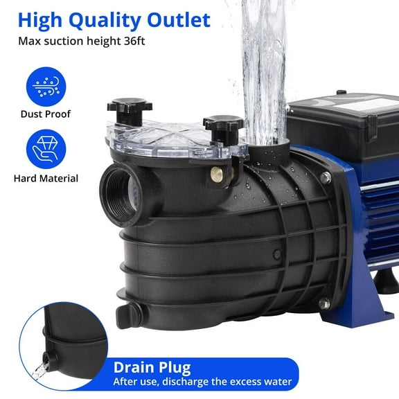 Garvee 3/4HP Pool Pump for Above Ground & Inground Pools – Low Noise, Efficient Filtration (2641GPH, 550W) with Strainer Basket for Pool, Garden, and Irrigation