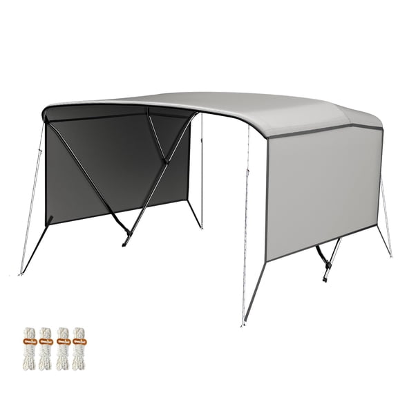 Garvee 3 Bow Bimini Top for Boat with Removable Side Curtains, 600D Marine-Grade Waterproof Canopy with Rear Support Poles & Storage Boot, Fits 61"-66" W x 6'L x 46"H, Grey