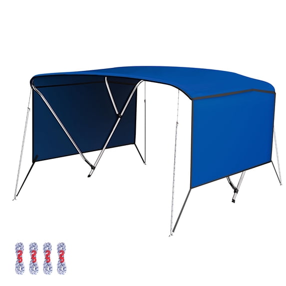 Garvee 3 Bow Bimini Top for Boat with Removable Side Curtains, 600D Marine-Grade Waterproof Canopy with Rear Support Poles & Storage Boot, Fits 85"-90" W x 6'L x 46"H, Blue