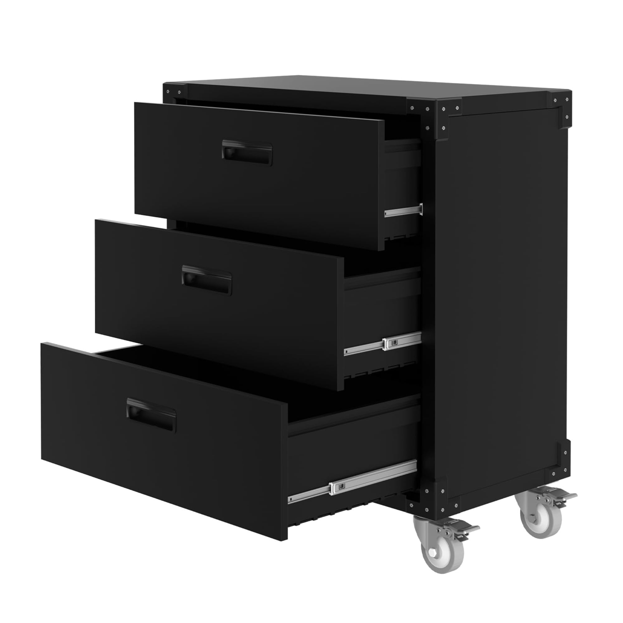 Garvee 3 Drawer File Cabinet, Heavy Duty Metal Wide Filing Organization Cabinet with Wheels for Home, Office Black