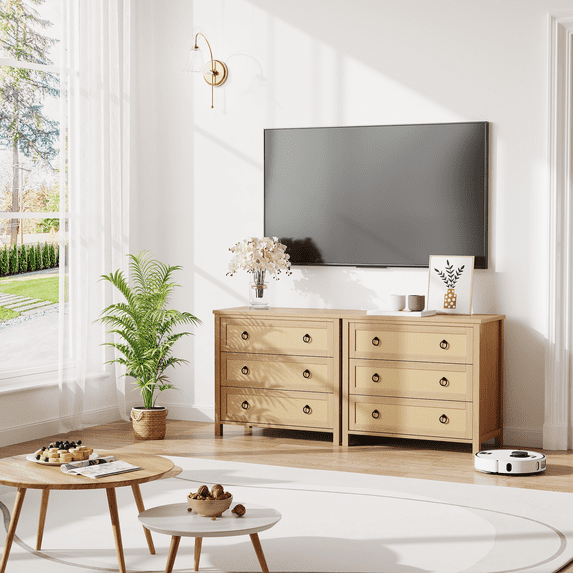 Garvee 3-Dresser for Bedroom, 29" Tall Dresser, Boho Tall Drawer Dresser with Storage, Wooden Closet Dressers Chest of Drawers Freestanding for Bedroom, Nursery, Living Room, Natural