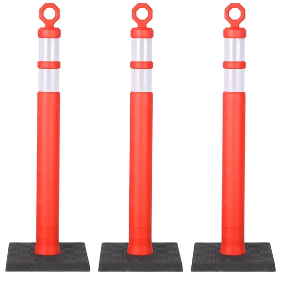 Garvee 3-Pack 43.3 Inch Traffic Delineator Posts with Heavy Duty Rubber Square Base, High Visibility Round Top Safety Cones Parking Barrier for Driveway, Construction and Crowd Control