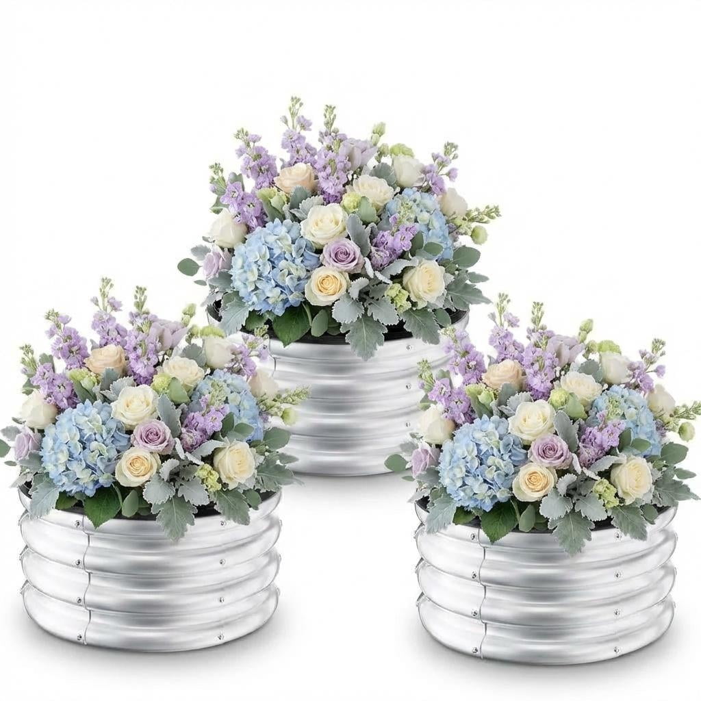 Garvee 3 Pack Round Metal Planters Galvanized Raised Garden Bed 23.62 x 23.62 x 11.02", Silver