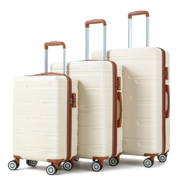 Garvee 3 Piece Expandable Hardshell Luggage Set (20''/24''/28'') with TSA Locks,Spinner Wheels,White