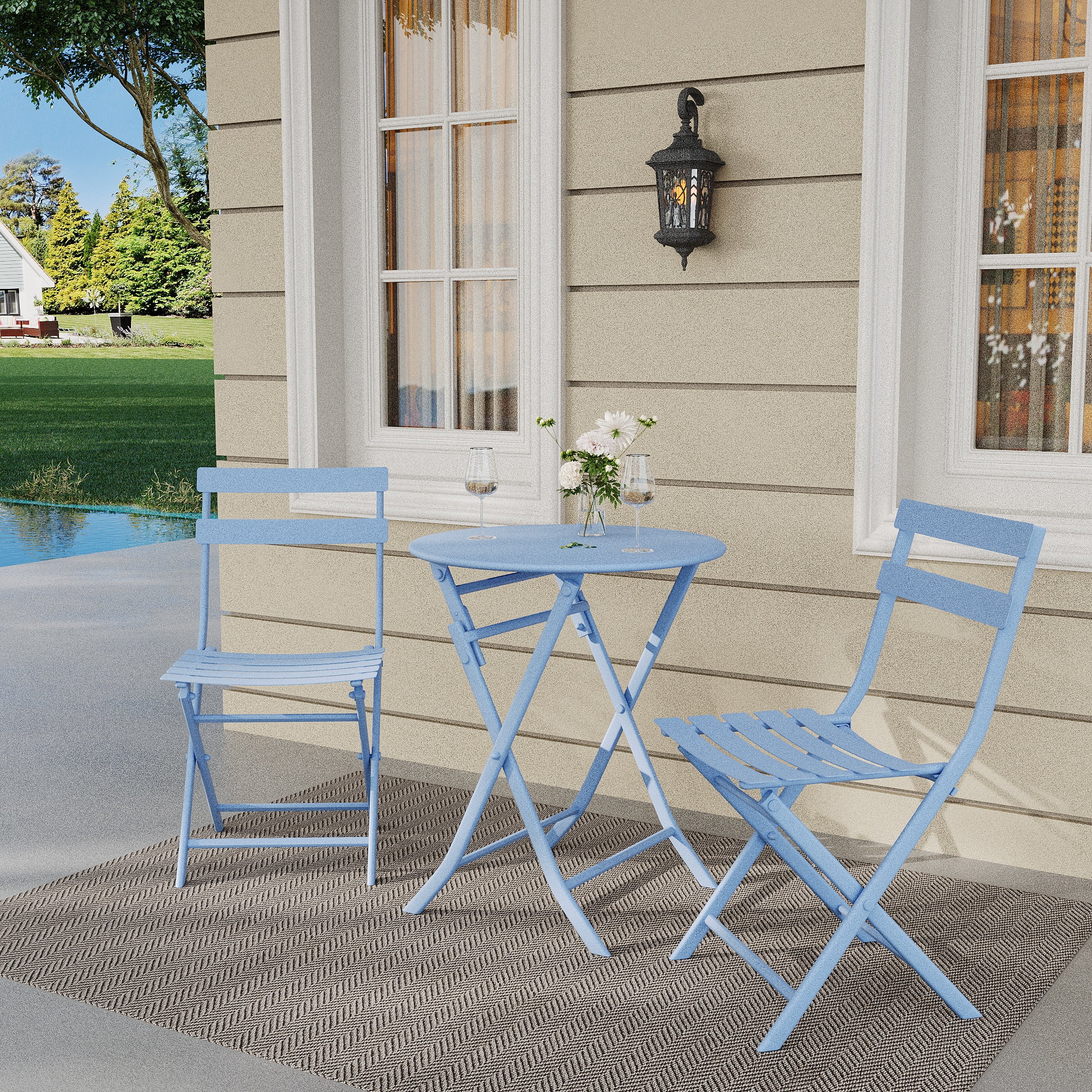 Bistro Table and Chairs Set of 2, 3 Piece Outdoor/Indoor Folding Patio ...
