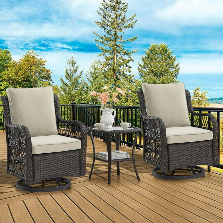 Garvee Pieces Outdoor Swivel Rocker Chair Set, Outdoor Swivel