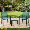 thumbnail image 1 of Garvee 3 Piece Patio Bistro Set, Iron Art Outdoor Bistro Table and Chairs Set of 2, Stackable Patio Dining Set, Outdoor Furniture Set for Patio, Balcony, Porch, Blue, 1 of 9