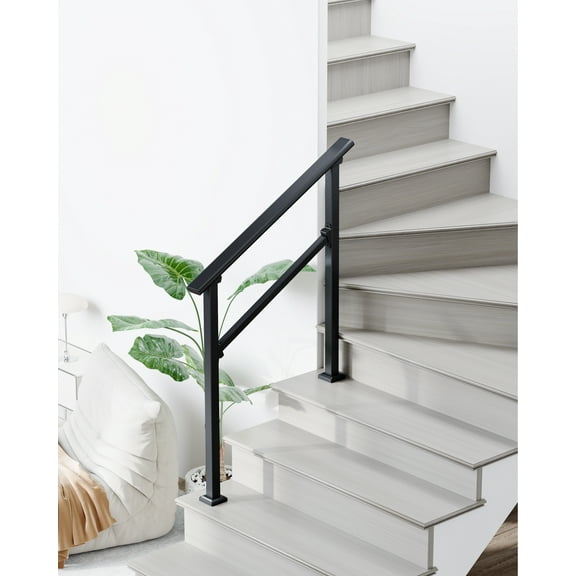 Garvee 3 Step Outdoor & Indoor Stair Handrail Kit – Black Aluminum Railing with Poles, ADA Compliant Safety Rail, Corrosion Resistant, Easy Install – 3 Steps 2 Pack Black
