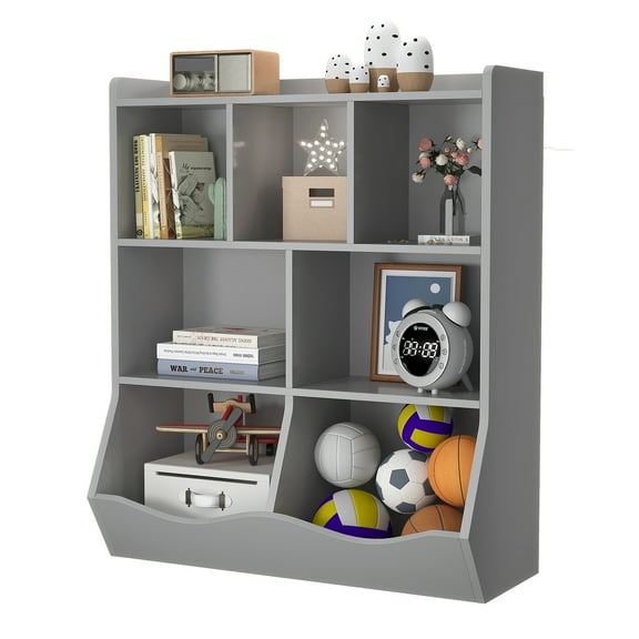 Garvee 3-Tier Storage Cabinet, Kids Bookcase with Cubby, 36" x 15.4" x 42.5",Grey
