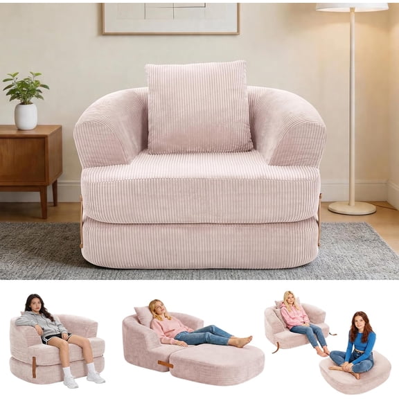 Garvee 3-in-1 Memory Foam Folding Sofa Bed, Convertible Sleeper Chair with Washable Cover, Boneless Floor Futon with Back Support for Home, Dorm & Apartment, Pink
