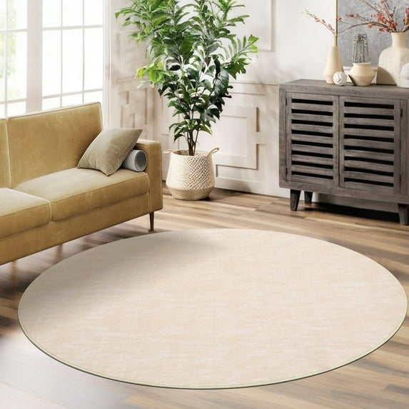 Garvee 3'x3' Round Solid Area Rug, Machine Washable Rug Indoor Carpet Non-Slip Low-Pile Modern Area Rug for Living Room Bedroom Office, Beige