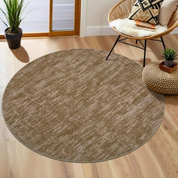 Garvee 3'x3' Round Solid Area Rug, Machine Washable Rug Indoor Carpet Non-Slip Low-Pile Modern Area Rug for Living Room Bedroom Office, Camel