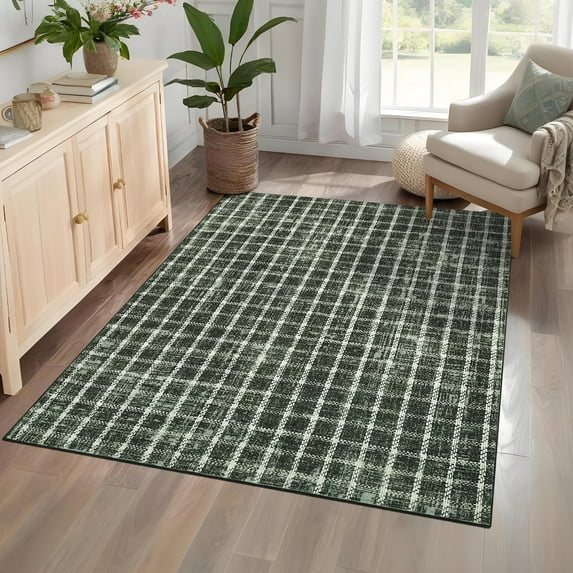 Garvee 3'x5' Area Rugs Modern Checkered Rug, Washable Geometric Rug Stain-Resistant Non Slip Indoor Rug for Living Room Dining Room Office, Green
