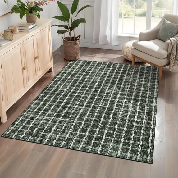 Garvee 3'x5' Area Rugs Modern Plaid Rug, Washable Geometric Rug Stain-Resistant Non Slip Indoor Rug for Living Room Dining Room Office, Green
