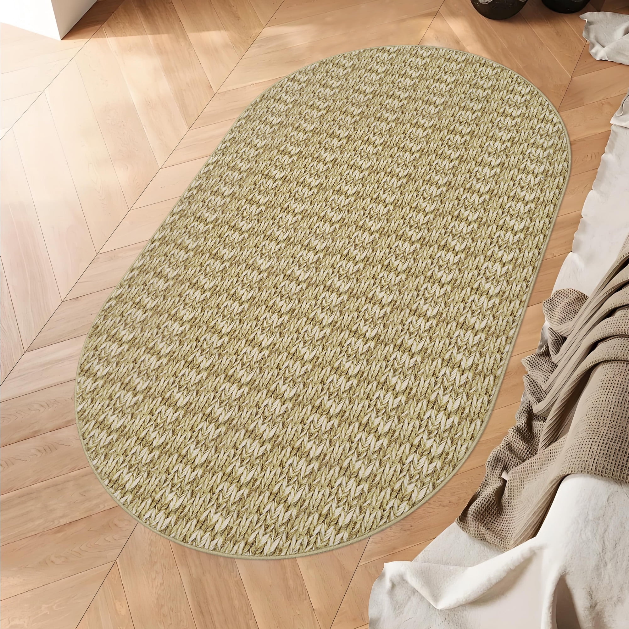 Garvee 3'x5' Oval Area Rug Modern Braided Print Rug Machine Washable Bedroom Rug Non Slip Non Shedding Accent Rug for Entryway, Camel