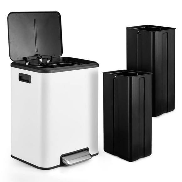 Riedhoff 30 L Hands-Free Trash Can, Dual Compartment, with Soft-Close Lid, 2 Inner Buckets, White