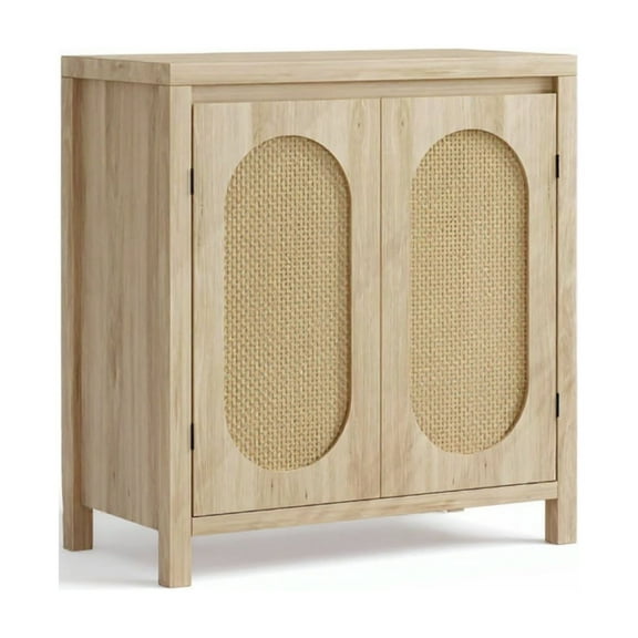 Garvee 30" Rattan Sideboard Buffet with Storage, PVC Woven Doors, Oak