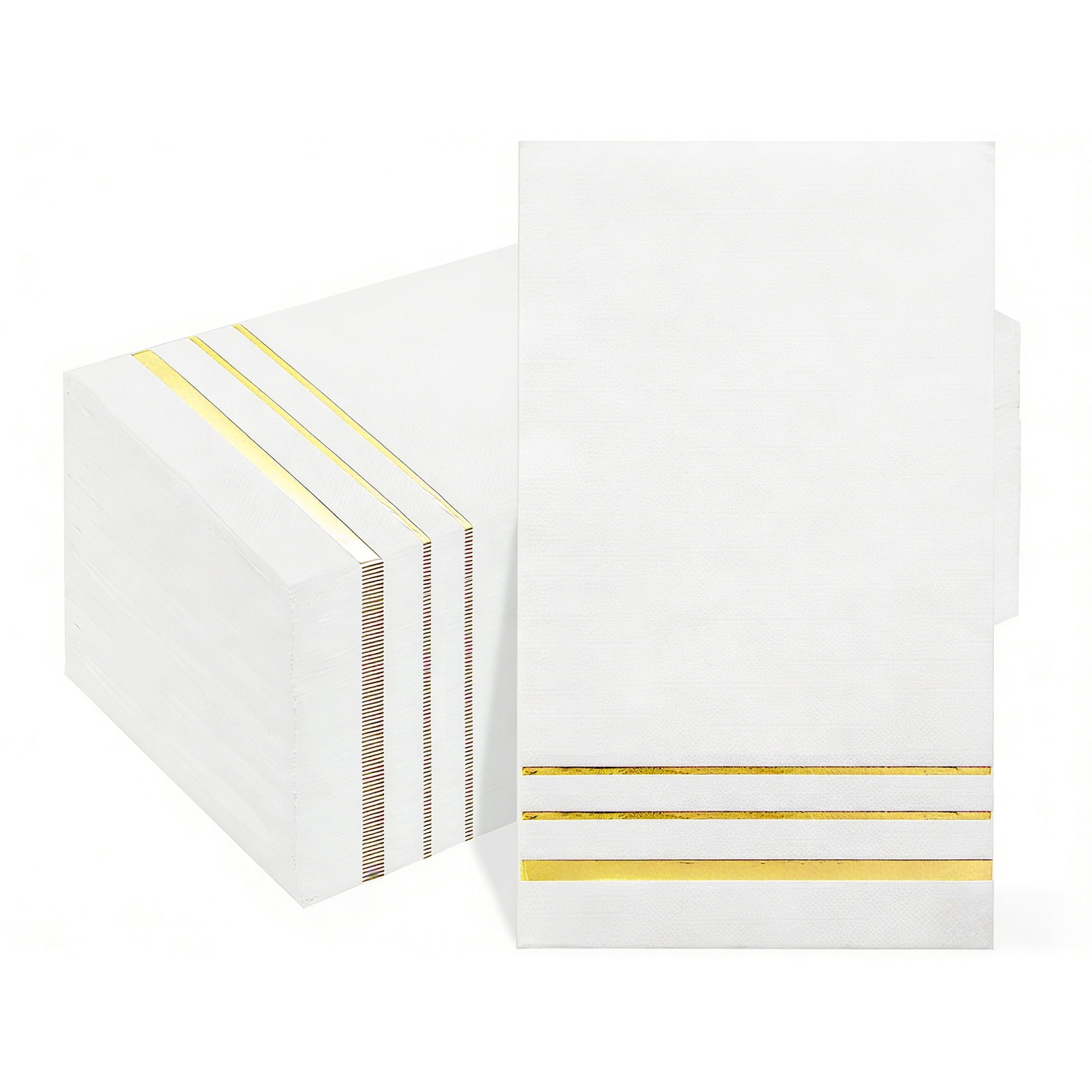Garvee 300 Pack White and Gold Disposable Paper Napkins, 3-Ply Soft Dinner Napkins with Gold Foil Trim, Absorbent Decorative Guest Towels for Easter Party, Wedding, Birthday, Baby Shower