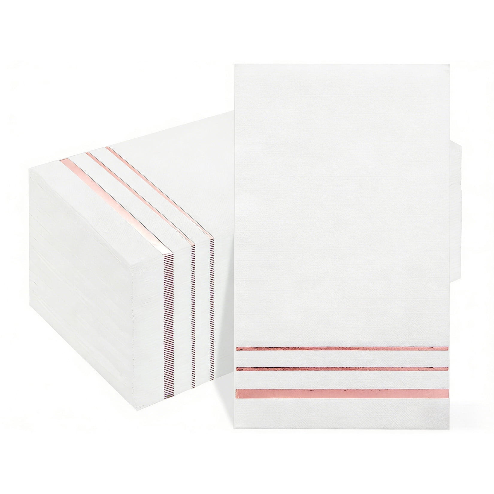 Garvee 300 Pack White and Rose Gold Disposable Paper Napkins, 3-Ply Soft Dinner Napkins with Rose Gold Foil Trim, Absorbent Decorative Guest Towels for Easter Party, Wedding, Birthday, Baby Shower
