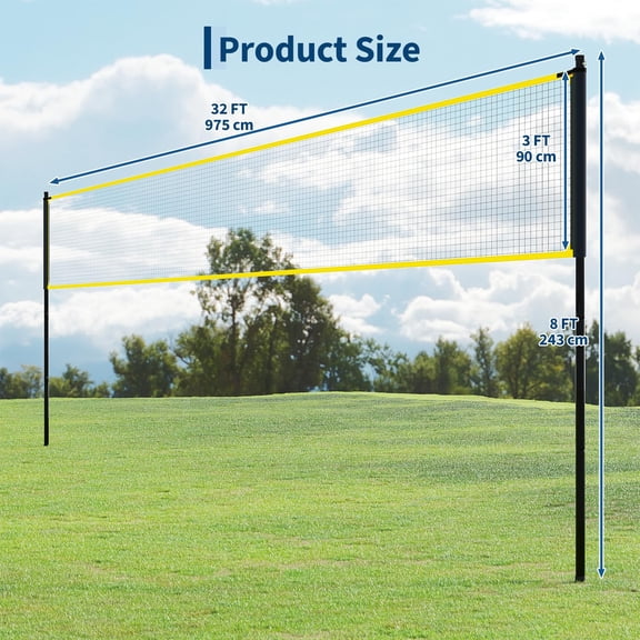 Garvee 32 FT Portable Volleyball Net Adjustable Height Freestanding Set for Backyard & Outdoor