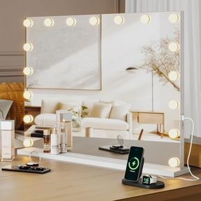 Garvee 32" x 24" Vanity Mirror with Lights, 17 Dimmable LED Bulbs, 3 Color Modes, 3X Magnification, USB Charging, Touch Control Makeup Mirror, Tabletop or Wall-Mounted