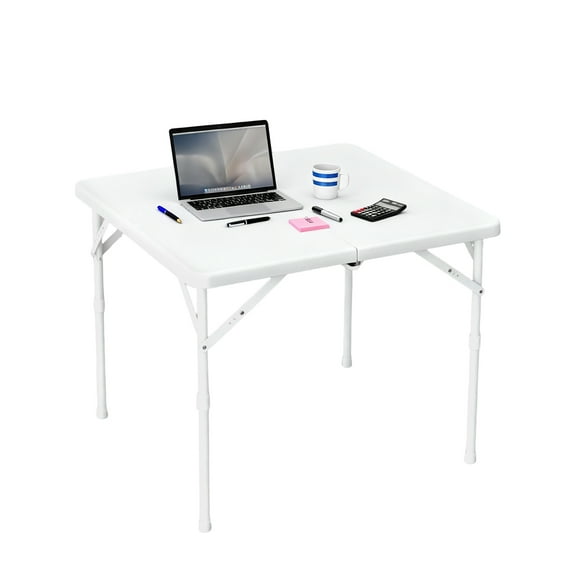 Garvee 34'' Square Folding Card Table, Fold-in-Half Portable Dining Table with Handle and Safety Lock, Foldable Plastic Dining Tables Indoor Outdoor for Camping Picnic and Party Event White