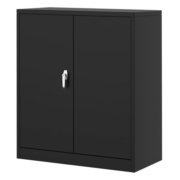 Garvee 35.4" Metal Cabinet, Utility Tool Storage Cabinet with Lock and Adjustable Shelves for Office, Garage, Shop, Black
