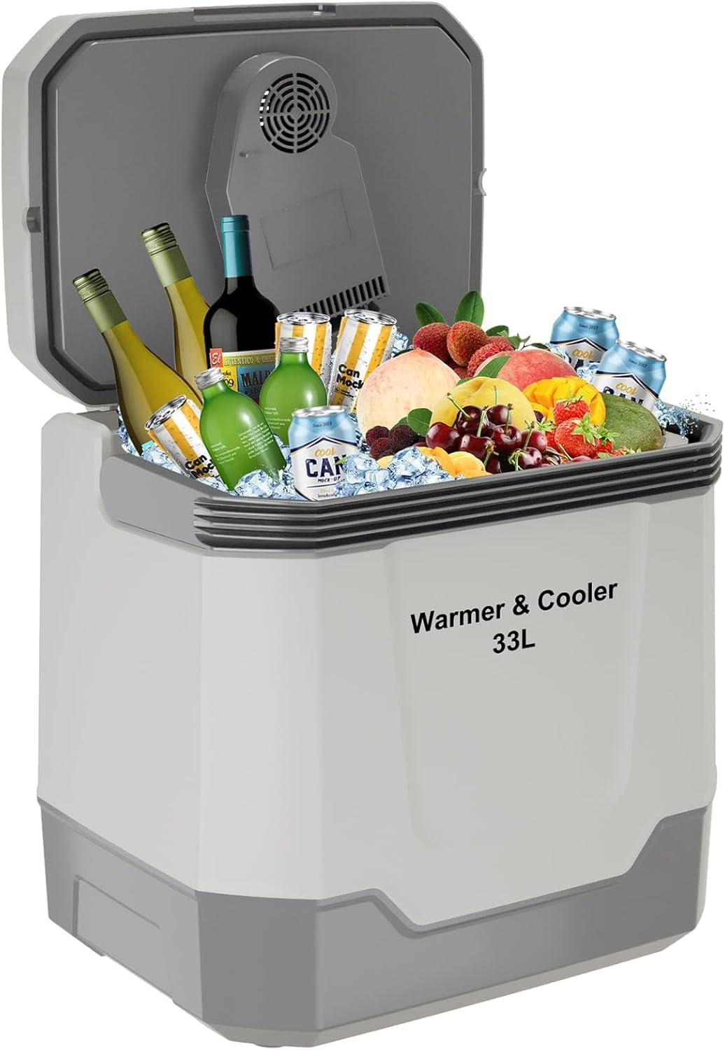 Garvee 35-Qt Electric Cooler and Warmer, Portable 12V Car Fridge/Freezer with Auto-Lock Handle, 110V AC Cord for Home, Gray