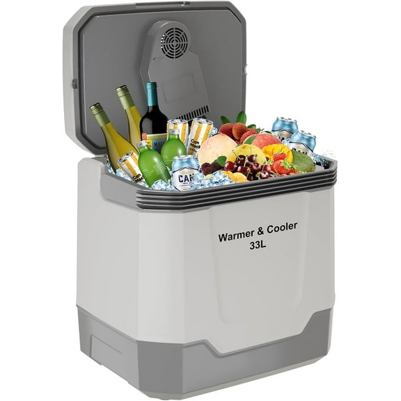 Garvee 35-Qt Electric Cooler and Warmer, Portable 12V Car Fridge/Freezer with Auto-Lock Handle, 110V AC Cord for Home, Gray
