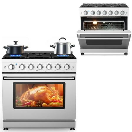 Garvee 36" Gas Range with Oven, 6.0 Cu.ft Freestanding Range with 6 Sealed Burners Gas Cooktop for Home & Commercial, Silver