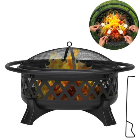 Garvee 36" Outdoor Wood Burning Fire Pit, Portable Firepit with Lid and Poker for Patio, Garden, Backyard, Black