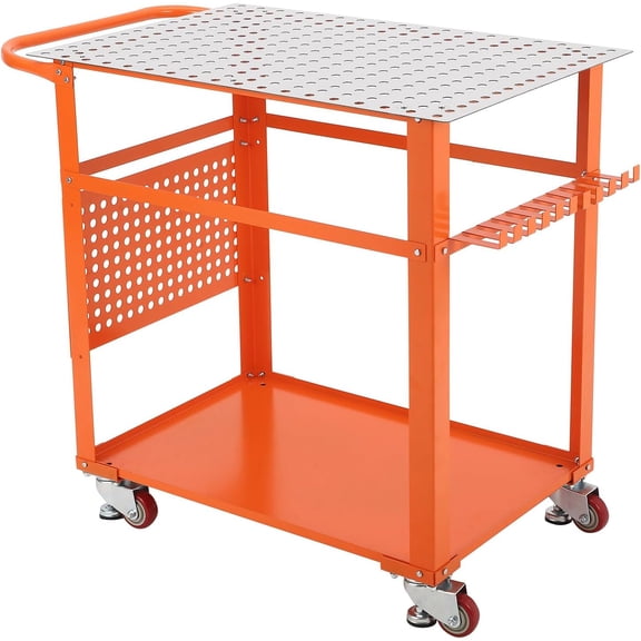 Garvee 36" x 24" Welding Table, 600 Lbs Heavy Duty Steel Welding Fixture Table with 5/8 Inch Holes and Pegboard, Industrial Welding Workbench with Wheels for Shop Garage