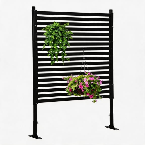 Garvee 36"x59" Freestanding Outdoor Privacy Screen, Galvanized Steel & PE Slat Privacy Fence Panel with 2 Base Feet, Weather Resistant Room Divider for Backyard Patio Garden